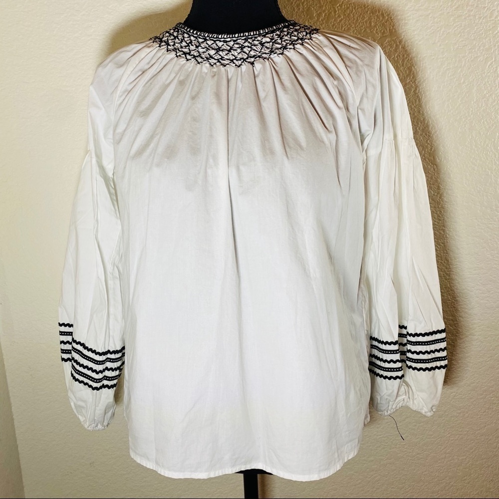 Joie Ghada Boho Peasant Embroidered Cotton Top